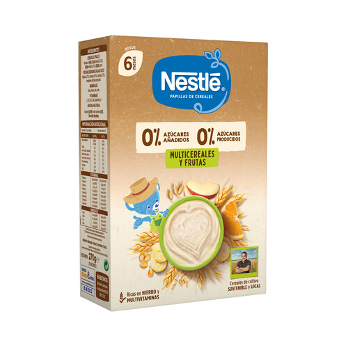 NESTLÉ Papilla multicereales y frutas (avena, maíz, trigo, arroz, centeno y cebada), a partir de 6 meses 270 g.