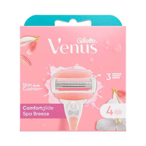 VENUS Recambio con 3 hojas para máquinillas de depliación femenina VENUS Comfort glide spa breeze de Gillette 4 uds.