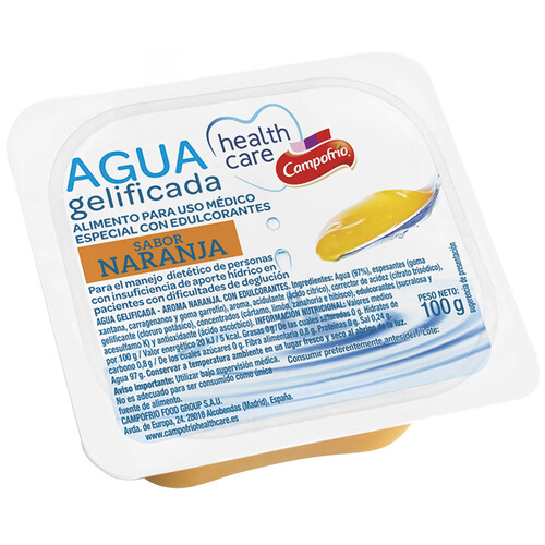 CAMPOFRÍO Healthcare Agua gelificada sabor naranja 100 g.