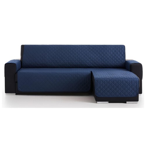 Cubresofá acolchado reversible para sofá chaise longue de 240 cm, color azul marino.