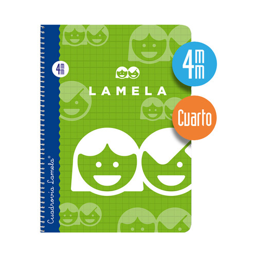 Libreta espiral tamaño cuarto,40 hojas, cuadrovía de 4mm, EDITORIAL LAMELA