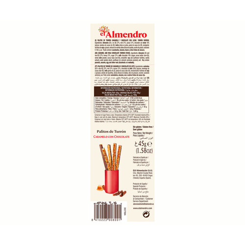 EL ALMENDRO Sticks de turron de caramelo y chocolate 45 g.