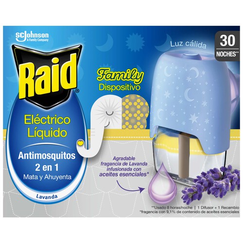 RAID Antimosquitos 2 en 1 enchufable olor a lavanda RAID 30 noches.