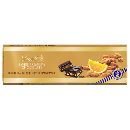 LINDT Chocolate negro con almendras y naranja 300 g.