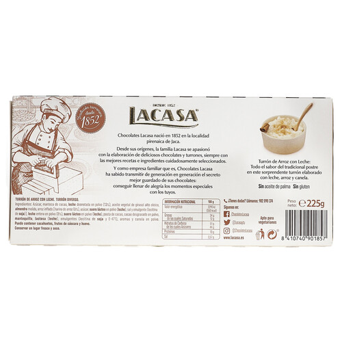 Turrón de arroz con leche LACASA 225 g.