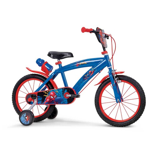 Bicicleta infantil 16 con ruedines, portabotellas y botella SPIDERMAN.