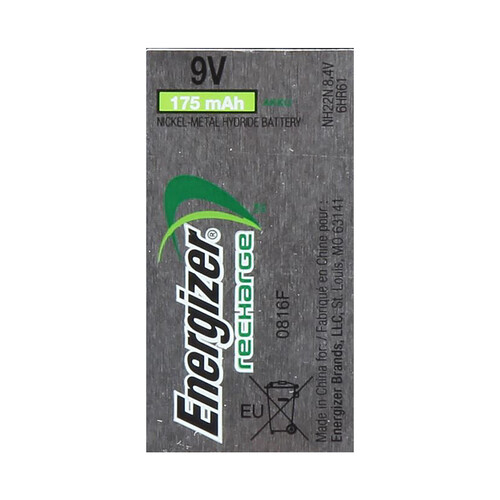 Pila recargable 9V, HR22, 175 mah, ENERGIZER Power Plus.