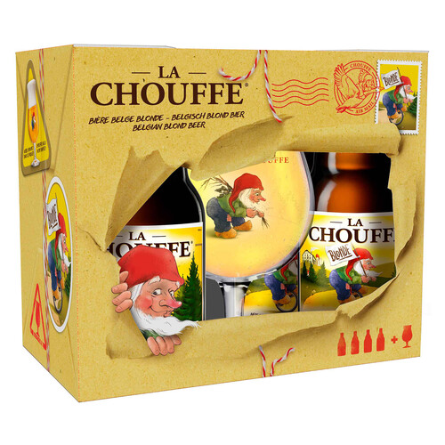 LA CHOUFFE Lote de cervezas 4x33 cl + copa. 