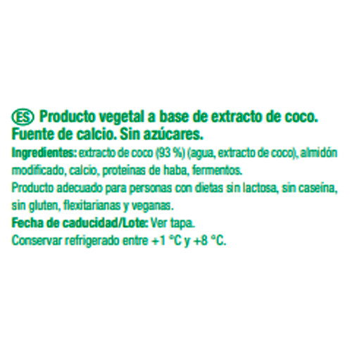 AUCHAN Yogur vegetal de coco cremoso natural sin azúcar añadida 400 g. Producto Alcampo.