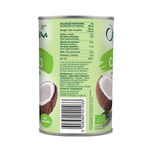 ORIGENS Leche de coco Bio ORIGENS 400 ml.