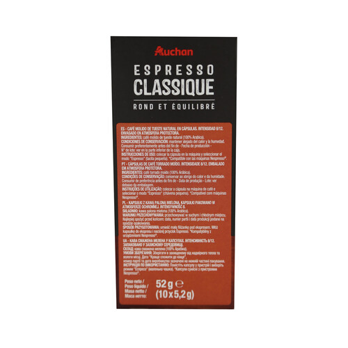 PRODUCTO ALCAMPO Café en cápsulas Espresso  clásico I8, 10 uds. 