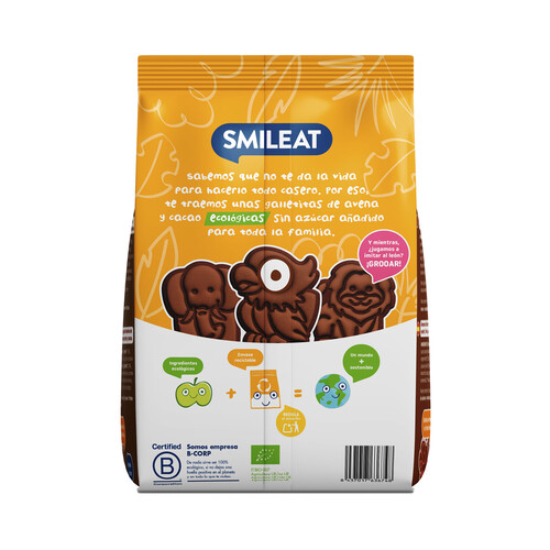 SMILEAT Galletas de cereales (espelta y avena) ecológicos y cacao, con AOVE, a partir de 10 meses 220 g.