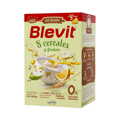 BLEVIT Superfibra Papilla de 8 cereales y fruta, a partir de 5 meses 500 g. 