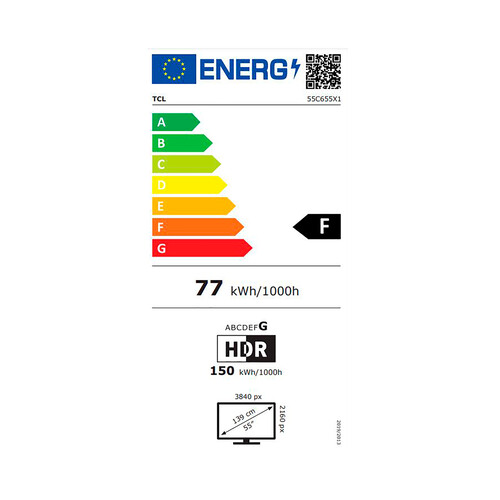 Televisión 139,7 cm (55) QLED TCL 55C655 TV4K, GOOGLE TV, Game Master 3.0, SMART TV, Bluetooth.