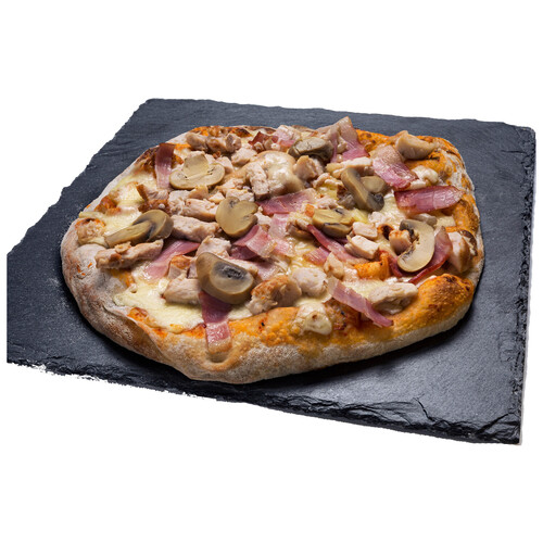 MAMAMASA Pizza congelada de pollo braseado con bacon y champiñones 420 g.