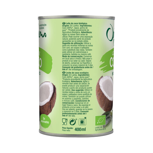 ORIGENS Leche de coco Bio ORIGENS 400 ml.