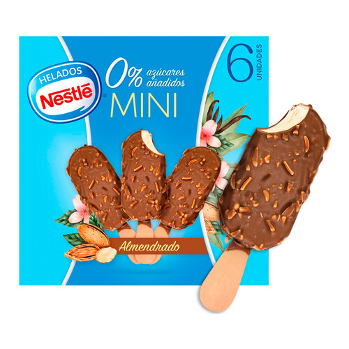 NESTLÉ Mini bombón de vainilla recubierto de chocolate con almendras y sin azúcares añadidos 6 x 40 ml.