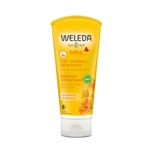 WELEDA Champú y gel de ducha para bebé con Caléndula ecológica WELEDA Baby 200 ml.