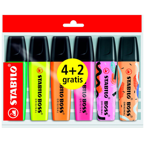 Pack de 4 marcadores fluorescentes STABILO Boss originales + 2 Boss gratis Ecowalet.