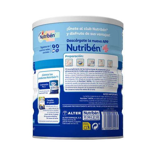 NUTRIBÉN Natal pro Leche (1) de inicio para recién nacido a partir del primer día 800 g.