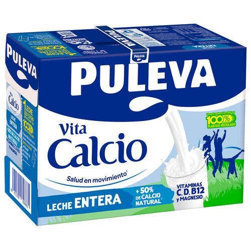 PULEVA Vita calcio Leche entera de vaca con un 50% más de calcio natural 6 x 1l.