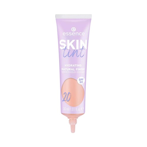 ESSENCE Skin tint tono 20 Tinte para piel hidratante, cobertura ligera a media y FPS 30.