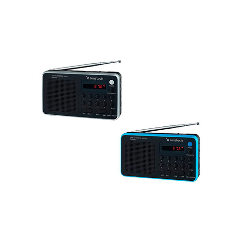 Radio portátil SUNSTECH RPDS32, sintonizador de radio digital FM, lector USB y tarjetas de memoria MicroSD/SD/MMC.