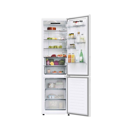 Frigorífico combi 205cm CANDY CNCQ2T620EW color blanco, NO FROST, clasificación energética: E, H: 205cm, A: 59,5cm, F: 66,7cm, capacidad total: 409L.