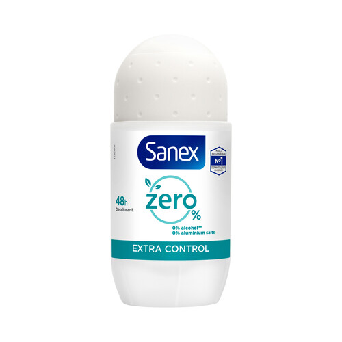 SANEX Zero % extra control Desodorante roll on para mujer, con protección antitranspirante hasta 48 horas 50 ml.