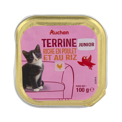 PRODUCTO ALCAMPO Alimento completo para gatos junior, rico en pollo y arroz 100 g.