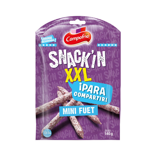 CAMPOFRÍO Mini fuets, ideales para tomar como snack CAMPOFRÍO Snack´in xxl 140 g.