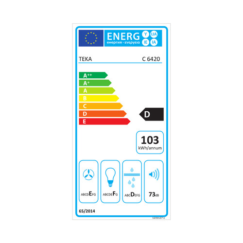 Campana extractora convencional TEKA C 6420 capacidad extracción: 353 m3/h, velocidades: 3, motores: 2, A: 60cm