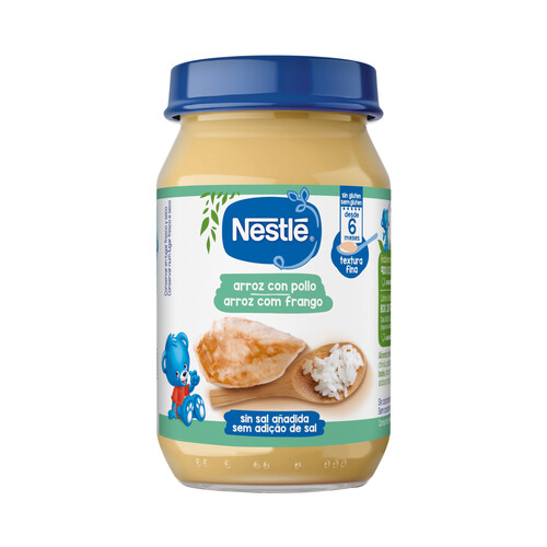 NESTLÉ Tarrito con textura fina de pollo con arroz, a partir de 6 meses 190 g.