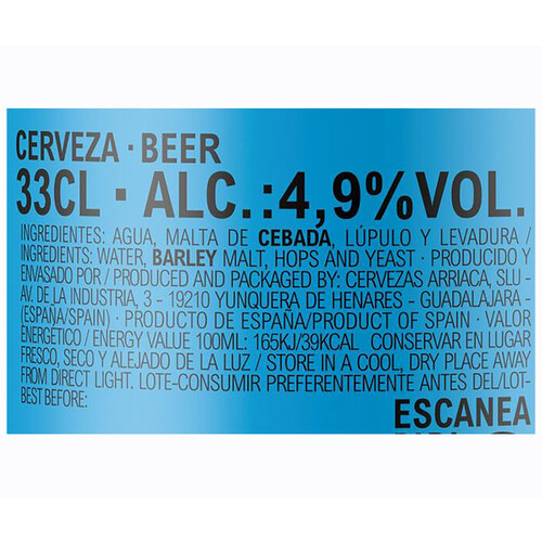 ARRIACA Hoppy lager Cerveza en lata 33 cl. 