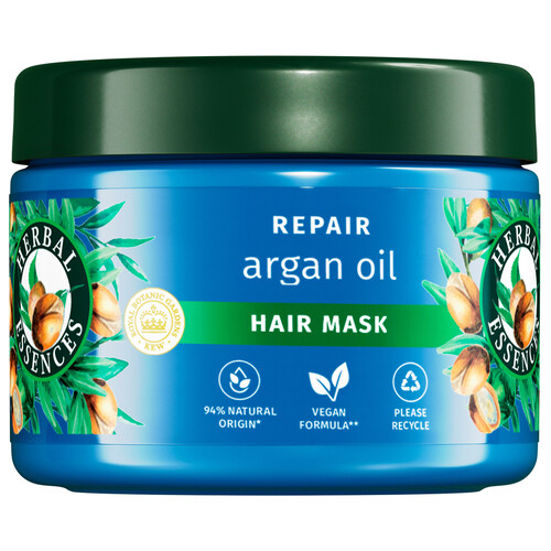 HERBAL ESSENCES Mascarilla reparadora con aceite de argán para cabellos dañados 500 ml.