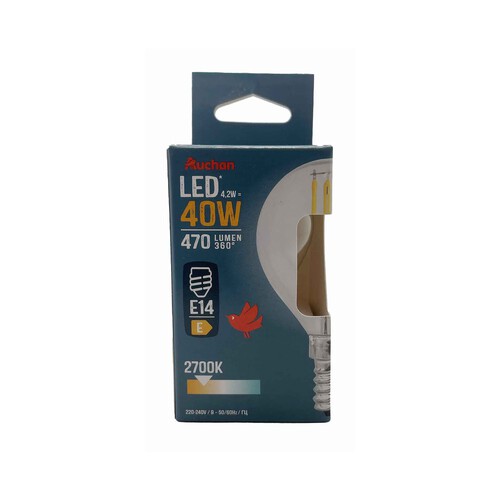 Bombilla Led E14, 4,2W=40W, luz cálida, 470lm, PRODUCTO ALCAMPO.