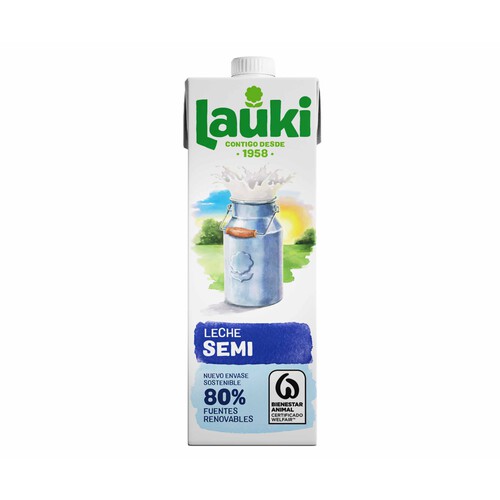 LAUKI Leche semidesnatada de vaca, de origen 100% español 1l.