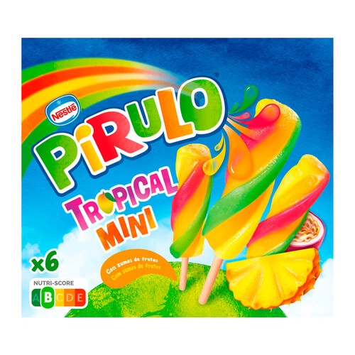 PIRULO Mini polos de agua con zumos frutas tropicales y aromas naturales 6 x 50 ml.