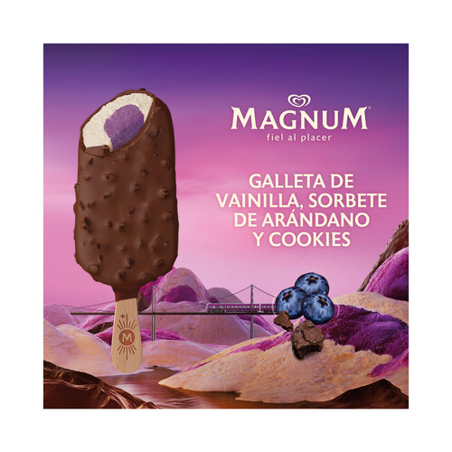 MAGNUM Chill Bombón helado vegetal de vainilla y sorbete de arádanos, recubierto de chocolate 3 x 90 ml.