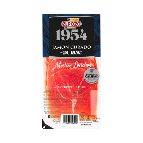 ELPOZO 1954 Jamón curado curce Duroc, cortado en medias lonchas 50 g.