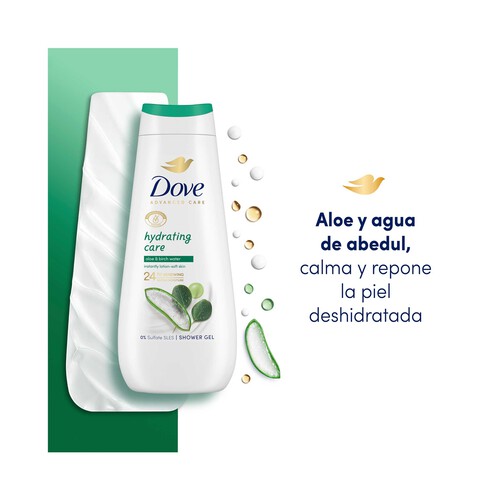 DOVE Advanced care Gel hidratante para ducha o baño con aloe vera y agua de abedul 400 ml.