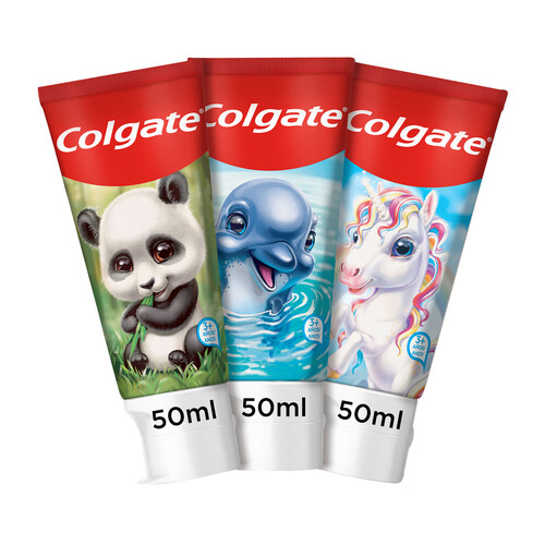 COLGATE Pasta de dientes infantil para niños de + de 3 años, sabor menta suave 50 ml.