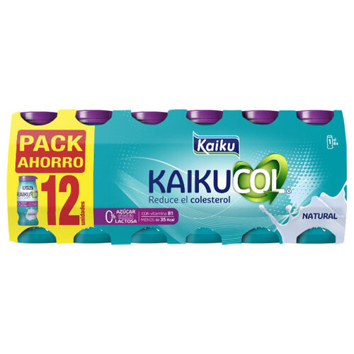 KAIKUCOL Yogur líquido que ayuda a reducir el colesterol, con sabor natural 12 x 65 g.