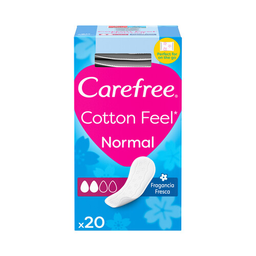 CAREFREE Cotton feel Protege slips normal, transpirables, ultrafinos y con fragancia fresca 20 uds.