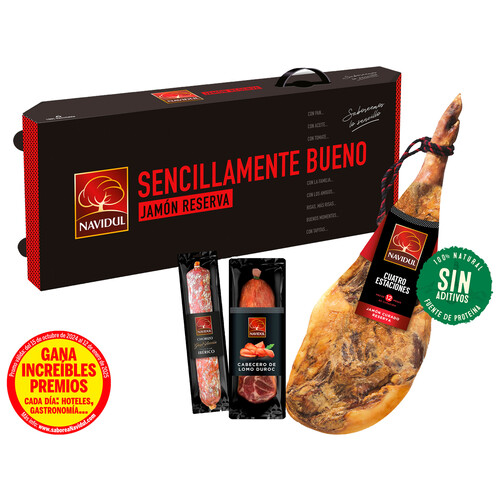 NAVIDUL Lote de jamón curado reserva, chorizo ibérico y cabecero de lomo duroc.350g