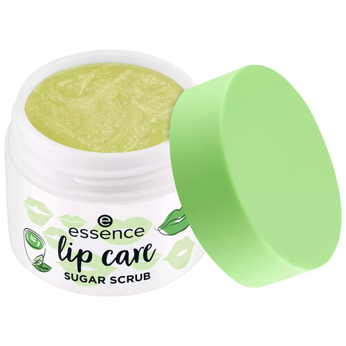 ESSENCE Sugar scrub Bálsamo exfoliante labial con aroma a té verde matcha.