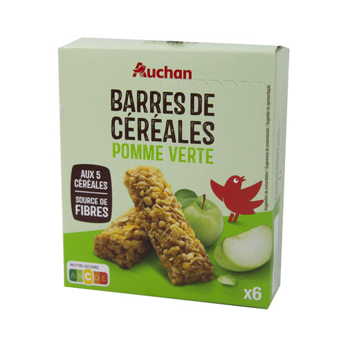 PRODUCTO ALCAMPO Cereales en barrita con trozos de manzana verde PRODUCTO ALCAMPO barrita de 21 gr, pack de 6 uds.