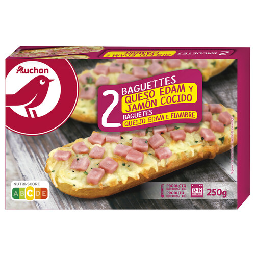 AUCHAN Baguettes de jamón cocido ahumado y queso Edam 2 x 125 g. Producto Alcampo