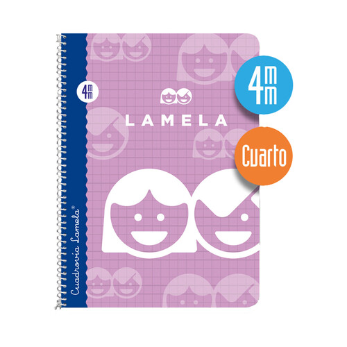 Libreta espiral tamaño cuarto,40 hojas, cuadrovía de 4mm, EDITORIAL LAMELA