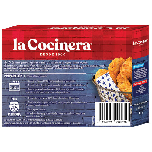 LA COCINERA Take away Alitas de pollo congeladas estilo americano 400 g.